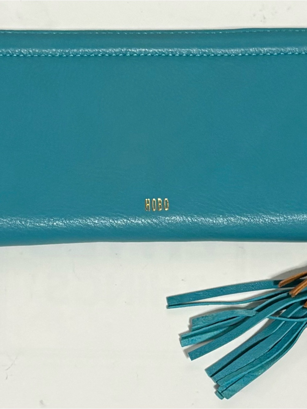 HOBO Teal Pebbled Leather Zip Tassel Pull Wallet